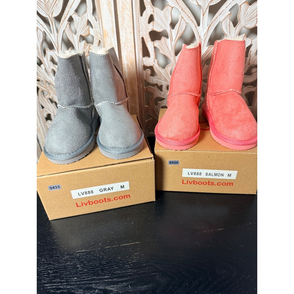 Livboots Kids Winter Boots Gray Salmon Pink Faux Fur Lined Toddler Size 10-11 - Picture 9 of 9